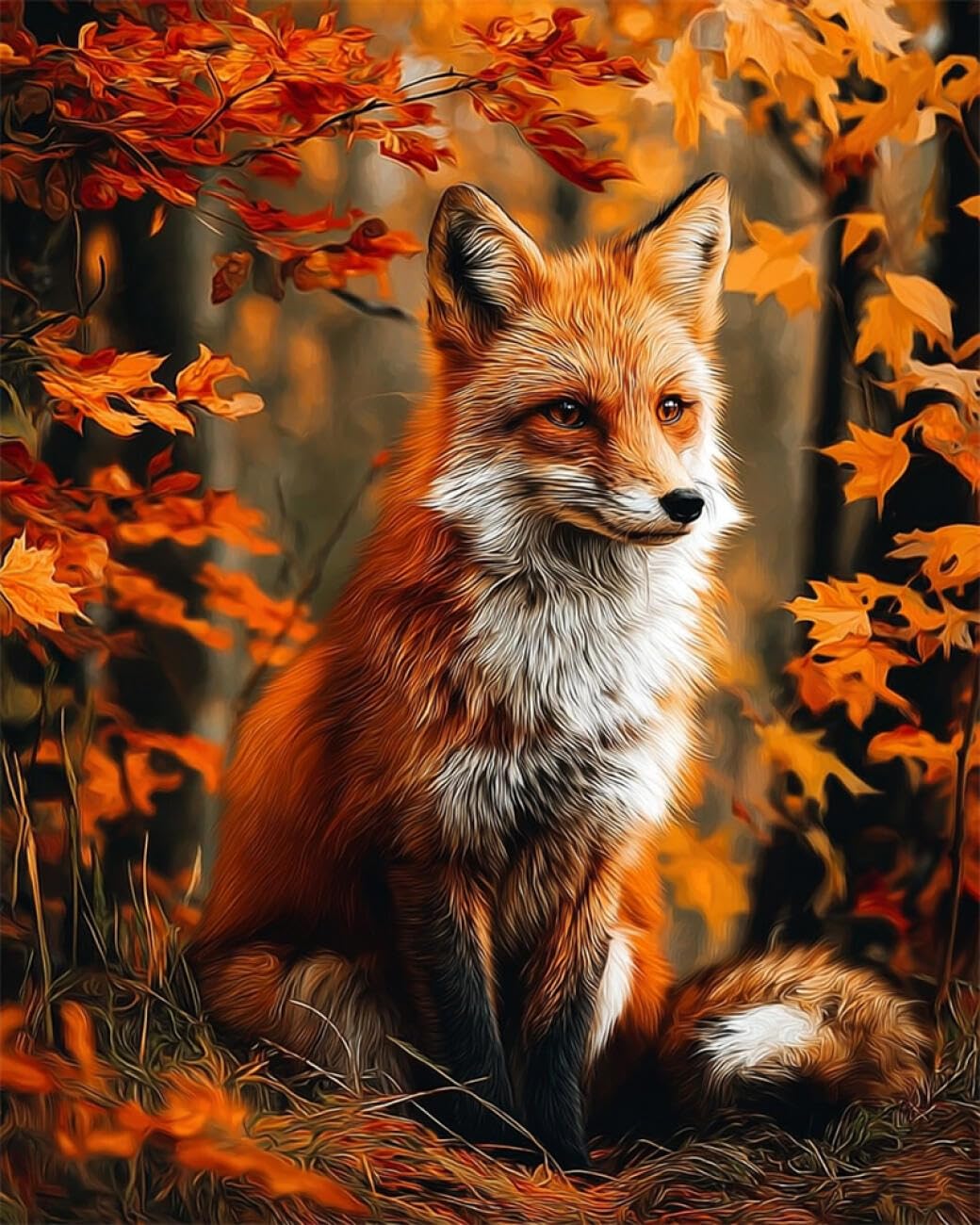 RKFLGEW DIY Seed Bead Embroidery Kits Fox Portrait 30x40cm
