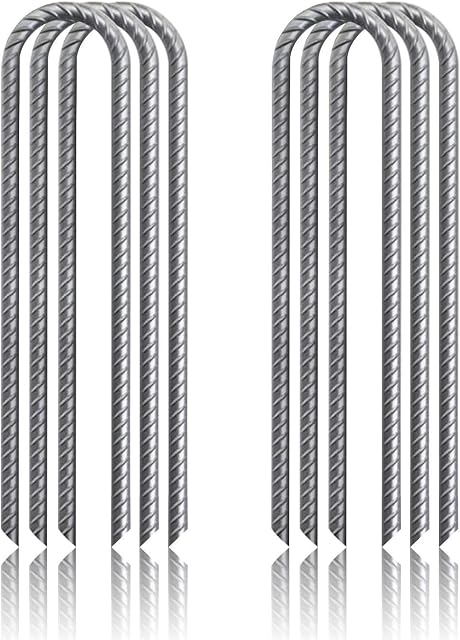 G&B Ground Rebar Stakes Garden Staples Tent Nails Galvanized Steel U Pegs Gardening Anchors, Heavy Duty Landscape Pins for Camping Tents Trampoline Canopies Sheds Ports Swing Sets (6)