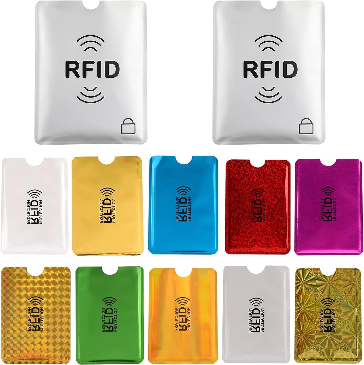 RFID Blocking Sleeves (10 Credit Card Protector Holders in 10 Colors & 2 Passport Protectors), Identity Theft Protection Secure Sleeve for Credit Cards, Debit Card 12PCS