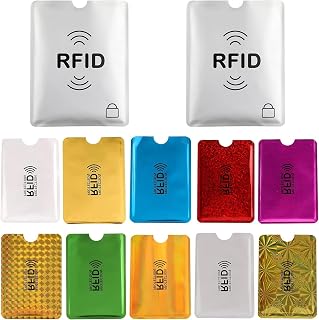 RFID Blocking Sleeves (10 Credit Card Protector Holders in 10 Colors & 2 Passport Protectors), Identity Theft Protection Secure Sleeve for Credit Cards, Debit Card 12PCS
