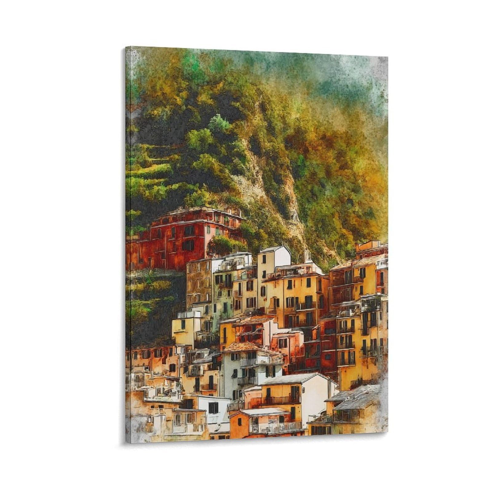 Lcynnh Frame-Style Vernazza Italy 08X12inch(20X30cm) Vintage Travel Poster Watercolor Canvas Art