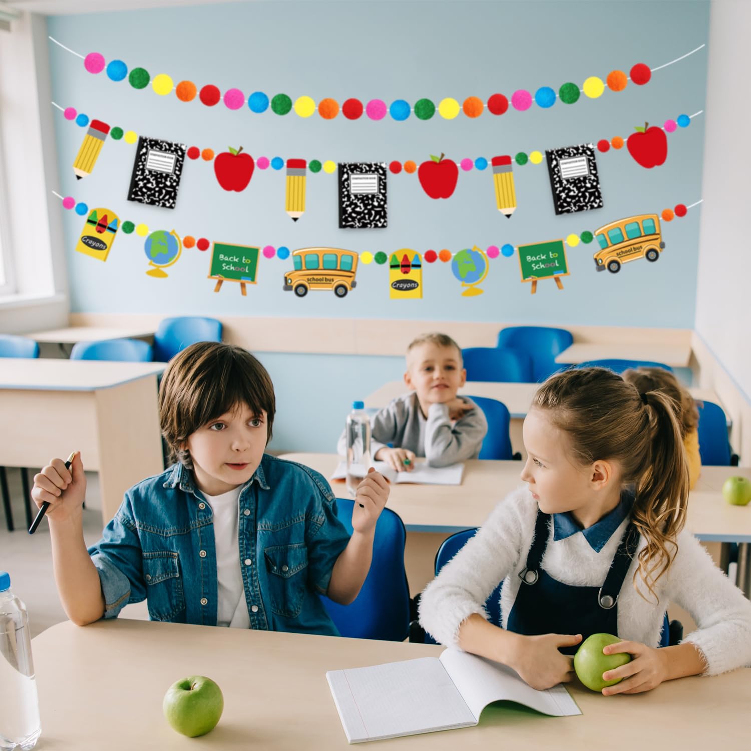 Doumeny Filzbanner, Bleistift-Banner, Apfel, Notizbuch, Filzbanner, Wimpelkette, Willkommensanfang, hängende Girlande, Klassenzimmer-Dekorationen, Banner für Zuhause, Schulanfang, Partyzubehör, 3