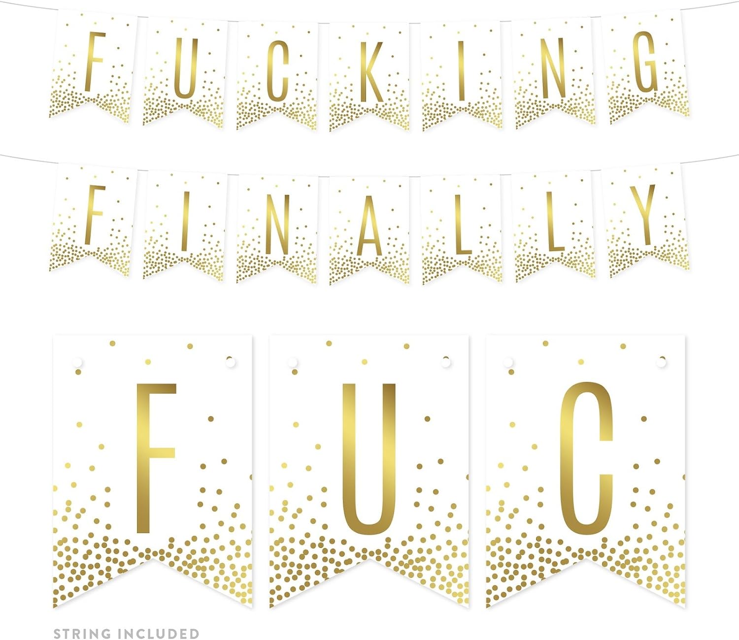 Andaz Press Personalized Metallic Gold Confetti Polka Dots on White Party Banner Decorations, God Bless Ethan, Approx 5-Feet, 1-Set, Colored Themed Hanging Pennant Decor, Custom