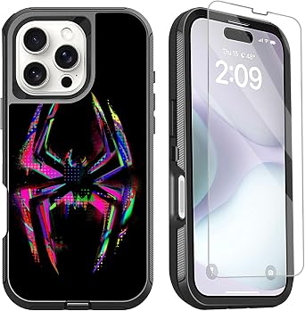 Compatible for iPhone 16 Pro Max Case with Screen Protector, Spider Cool Full Body Heavy Duty Phone Case for iPhone 16 Pro Max Boys Men Black Shockproof 3-Layer Protective Case 6.9inch