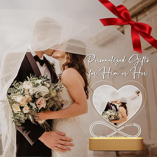 Miniatura 7 de LUCKOR Regalos personalizados para el día de San Valentín para él y ella, marco de fotos acrílico personalizado con luz LED, regalos románticos
