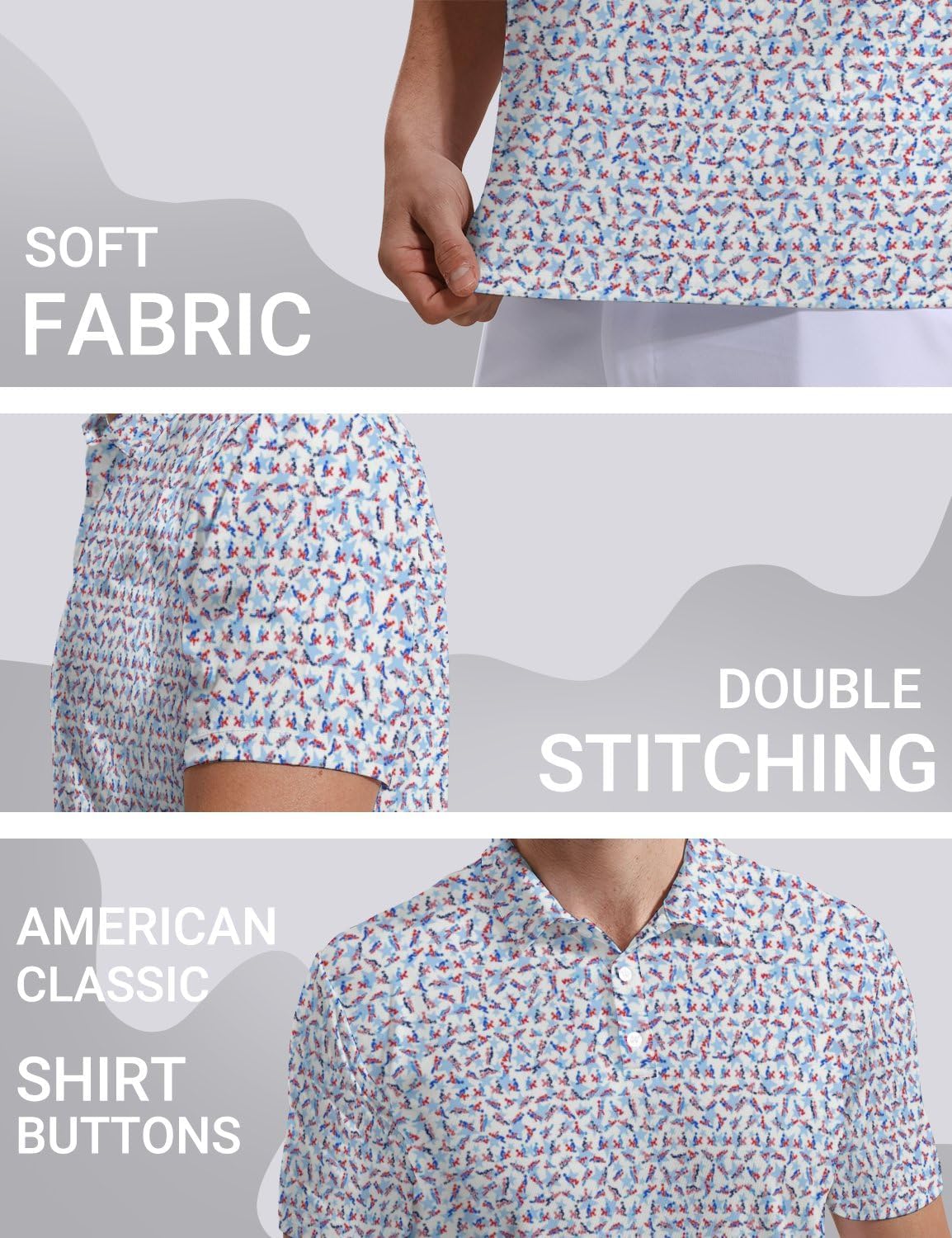 SKYNORA Golf Shirts for Men, Polo Shirts Short Sleeve Moisture Wicking Quick Dry Performance Print Golf Polo Shirts for Men - Image 6