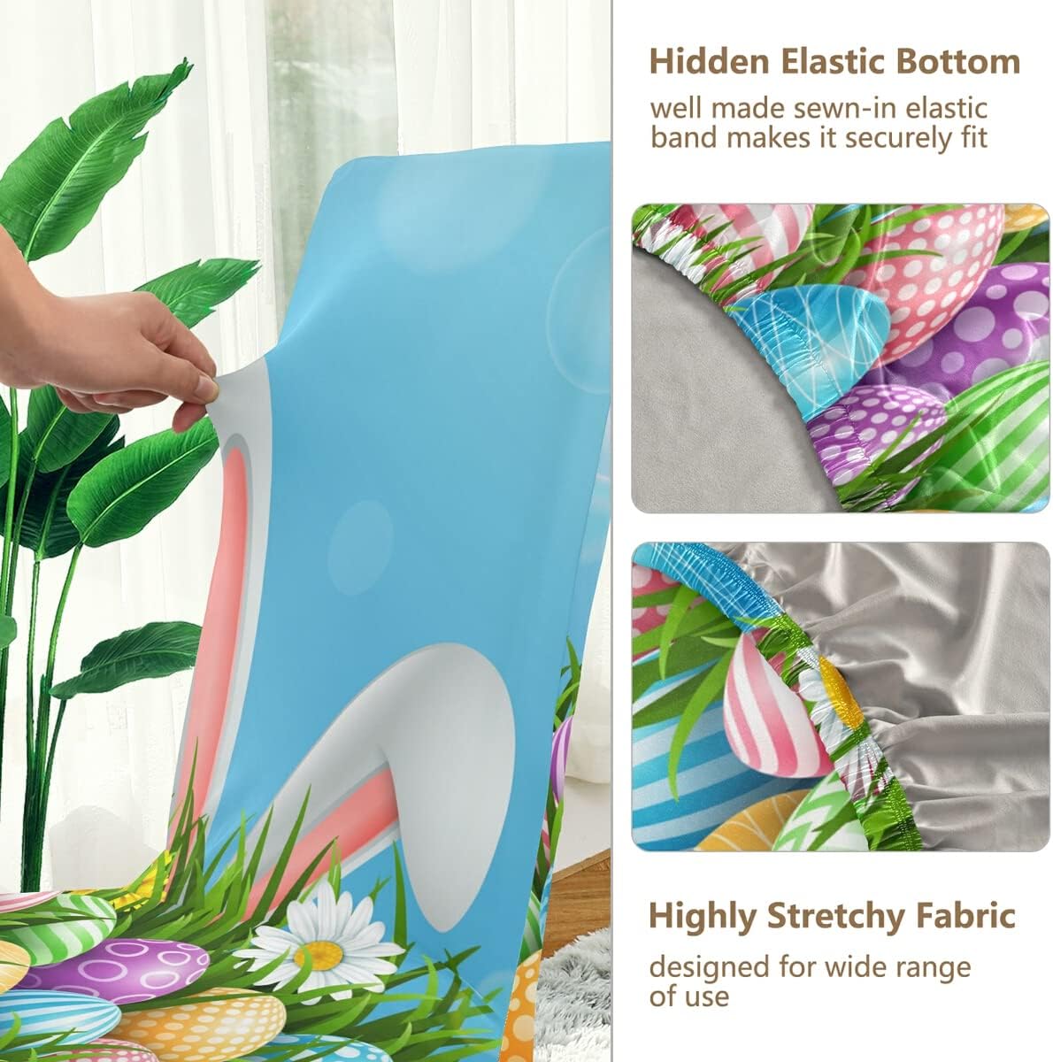 Easter Bunny Eggs Chair Covers for Dining Room Set of 4, Stretch Dining Chair Cover Washable Kitchen Parsons Chair Slipcovers Removable Seat Protector