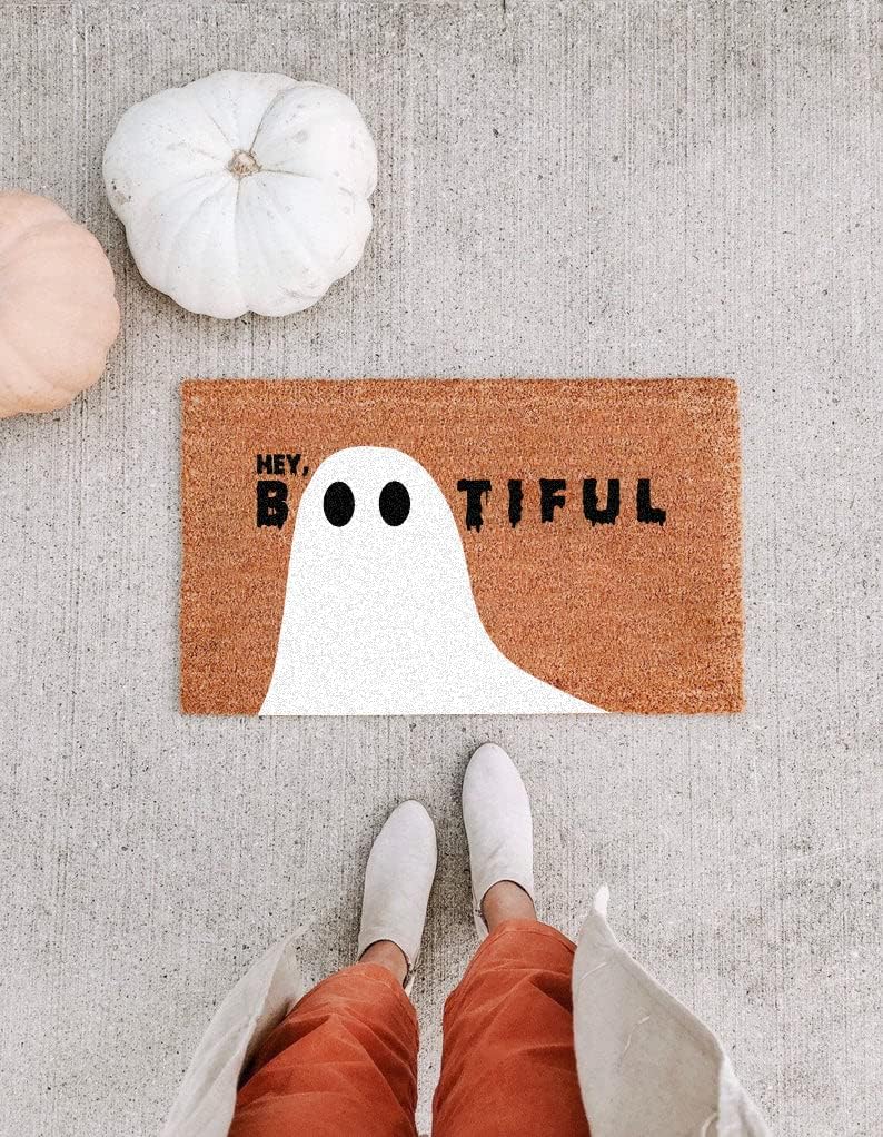 COCO MATS 'N MORE Halloween Door Mat Made in USA | Size: 18" x 30" x 0.6" - Durable Coir Outdoor Rug with Sustainable Vinyl Backing | Hey Bootiful