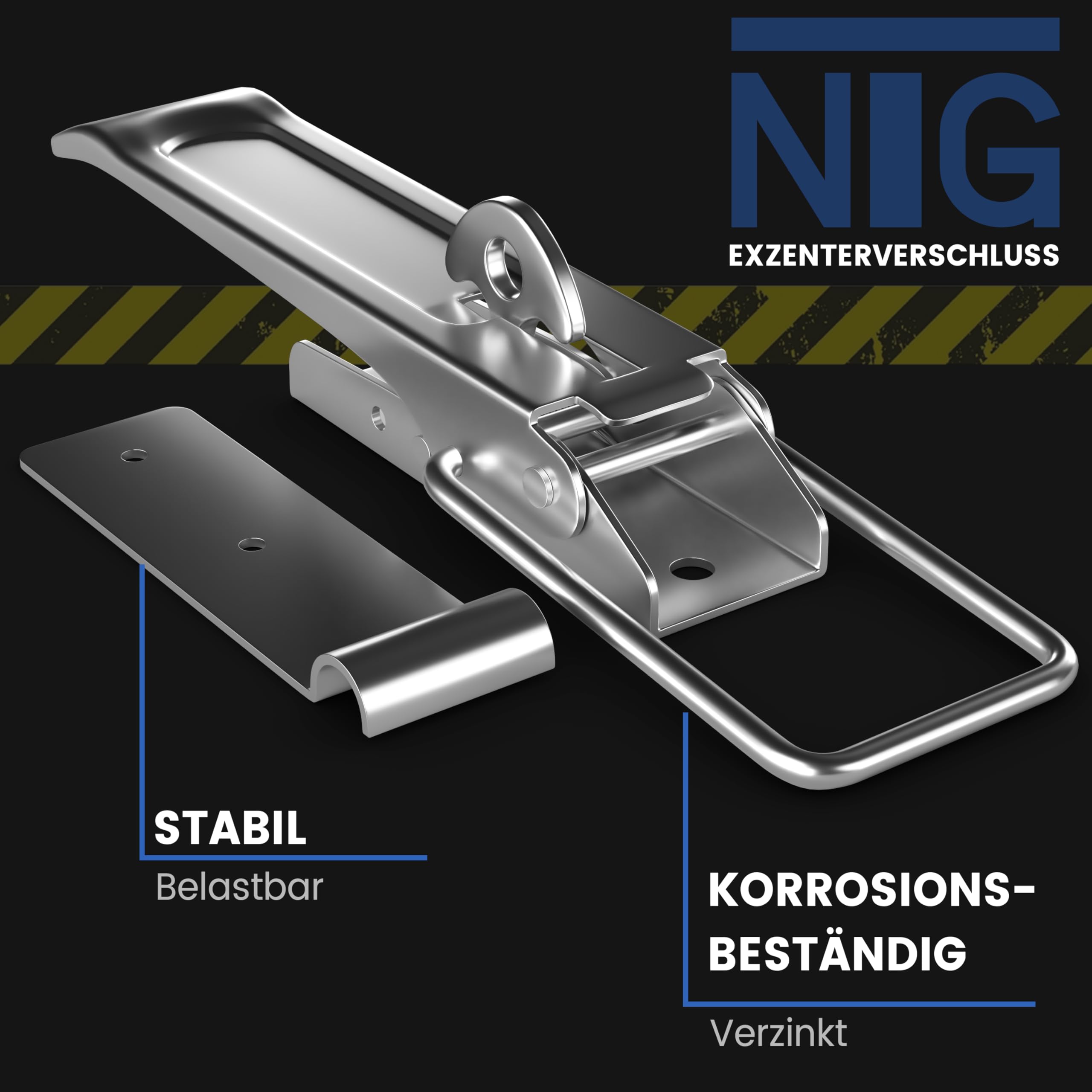 NTG Chiusura eccentrica Piastra di Fissaggio | 210 mm | Chiusura a Tensione per rimorchio | Chiusura per sponda | Chiusura a Leva | Chiusura per rimorchio (4 Pezzi)
