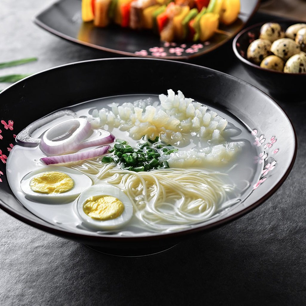 Czarne ceramiczne sztućce, japońska miska na zupę ramen, miska na sałatkę z owocami, miski na płatki śniadaniowe i makaron 25 cm