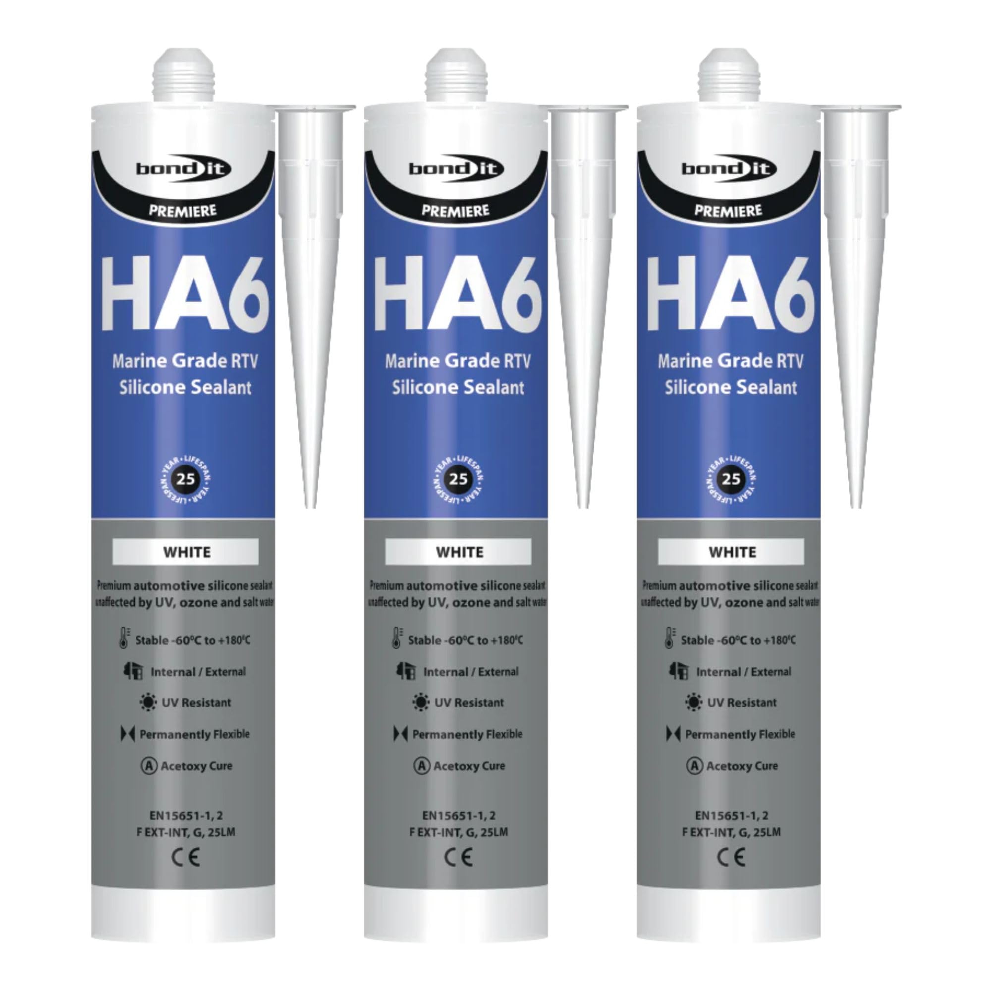 Bond It HA6 High Modulus Marine Silicone Sealant – 3x White, 310ml | Aquarium-Safe – UV & Saltwater Resistant – Waterproof – Flexible | Ideal Sealant for Glass – Gaskets – & High Movement Joints