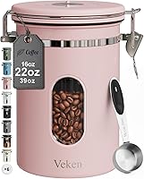 Vista 13 de Veken Recipiente de café con ventana, recipiente hermético de almacenamiento de alimentos de cocina de acero inoxidable con tapas, rastreador