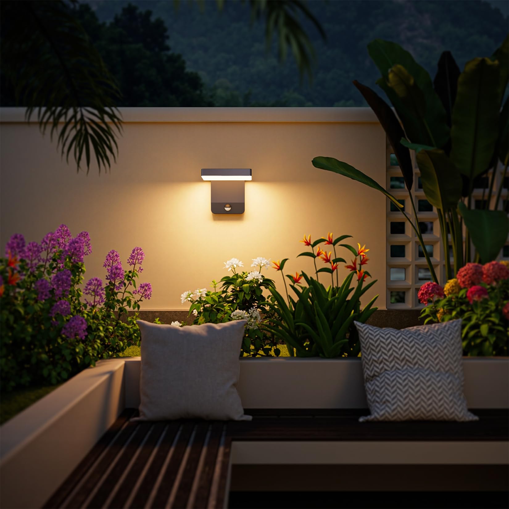 K-Bright 20W Aussenleuchte Mit Bewegungsmelder Anthrazit RAL 7016 | 3000K Warmes Licht aussenlampe mit bewegungsmelder, IP65 Waterproof Wandleuchte für Balkon, Garten, Garage, Wege und Haustür