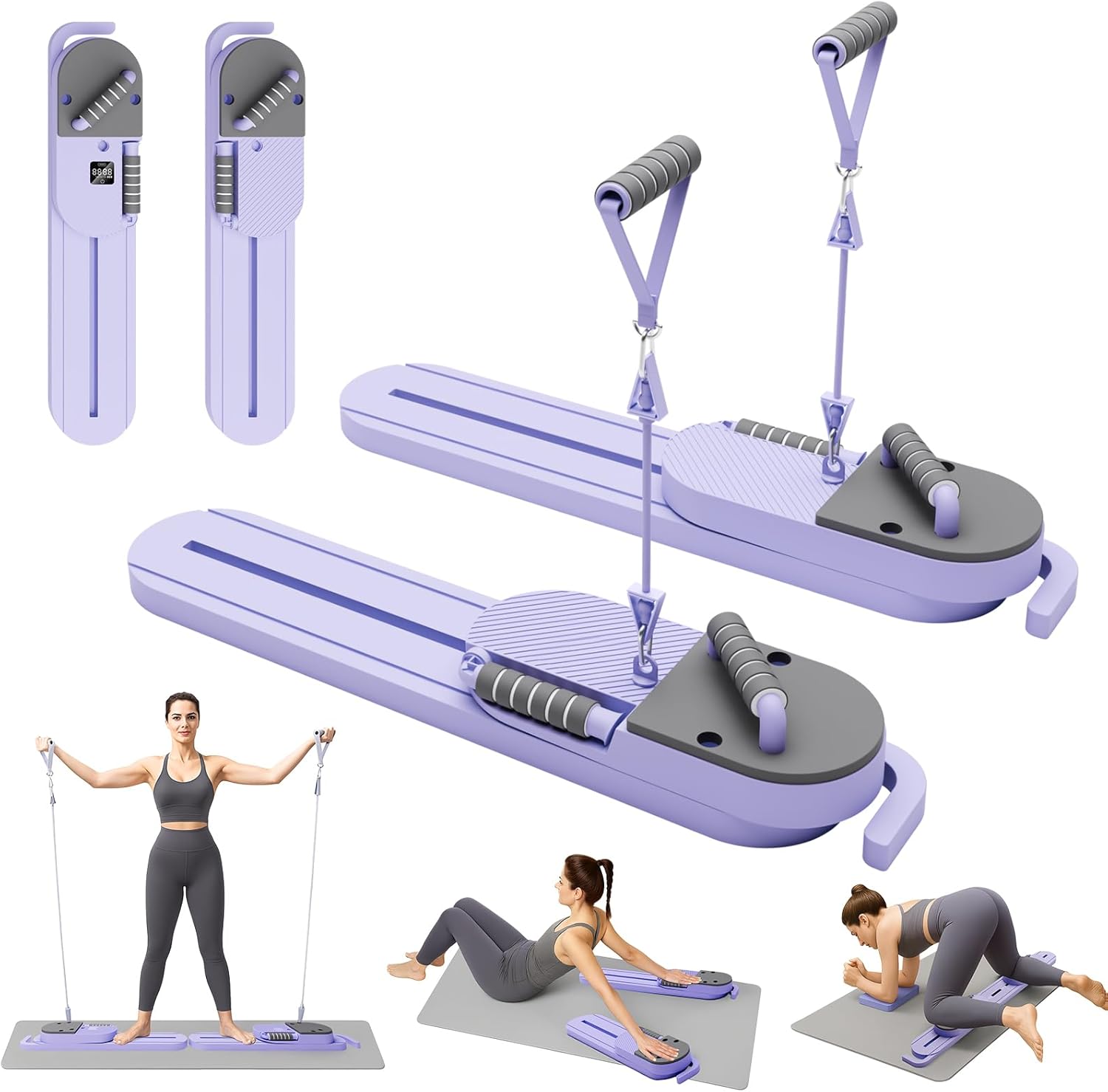 SurRack Small Pilates Board, Upgrad Pilates Reformer Machine, 7-in-1 Multifunction Abdominal Fitness Board for Home Workout Equipment, Portable Reformer Machine for Full Body Workout, Purple