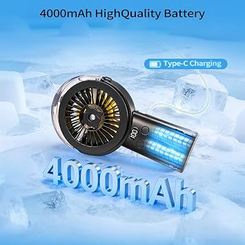 Handheld Fan Upgraded Handheld Misting Fan: High-Power Motor, LED Display, 4000mAh Rechargeable Portable Fan,5-Speed,Foldable Design, 3-IN-1 Portable Fan for Travel Cruise Beach