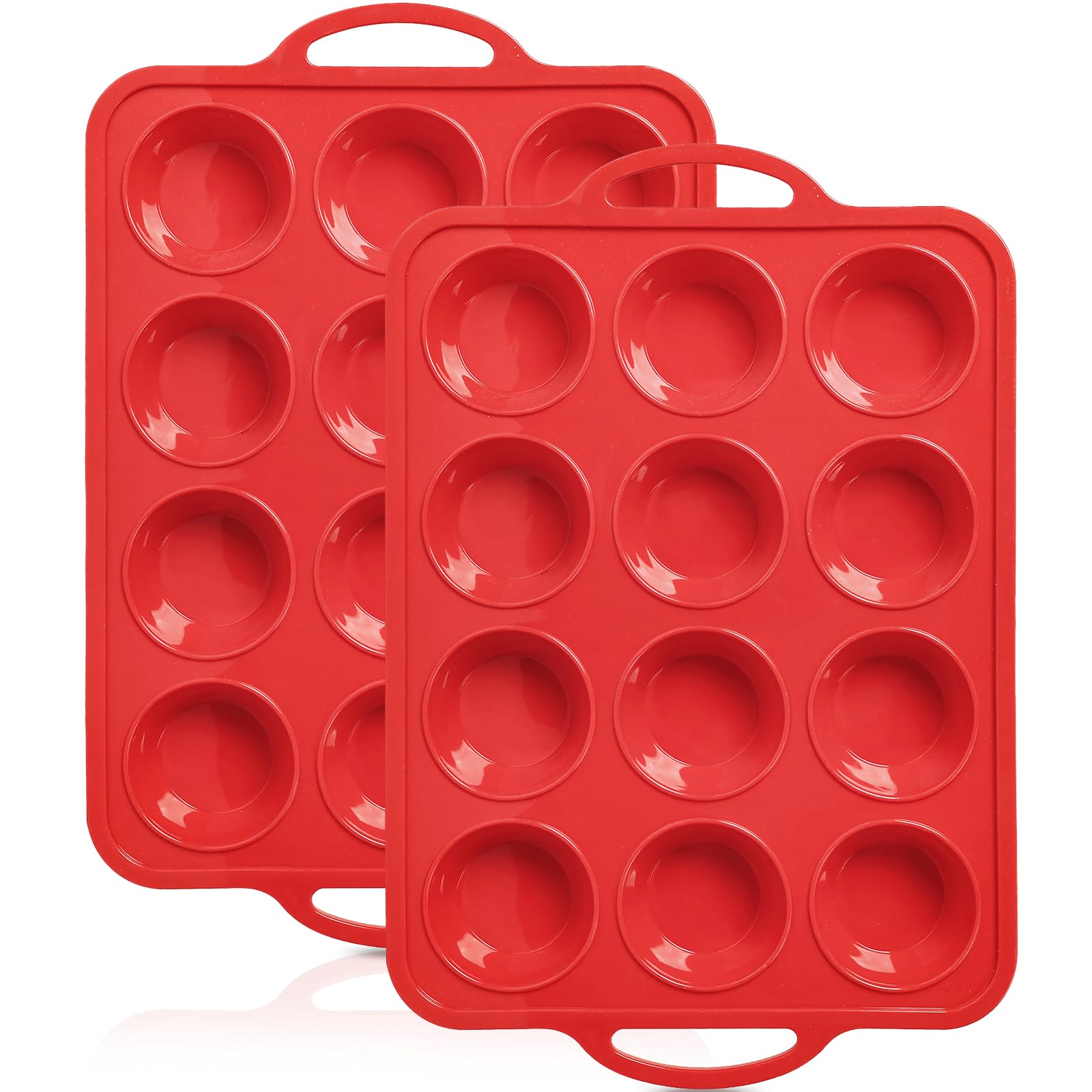 Foepoge 2 Pack Silicone Muffin Pan with Metal Frame, Non-stick Regular Silicone Cupcake Pan with Handles 12 Cup, Silicon Muffin Tin Tray for baking,