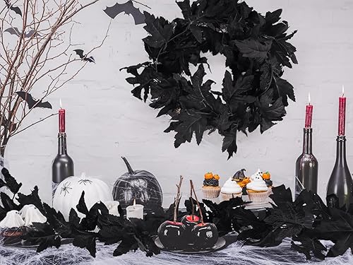 Miniatura 4 de RECUTMS 2 plantas colgantes artificiales de hoja de arce negra, hojas de otoño sintéticas, guirnalda de Halloween, plantas falsas para colgar en la