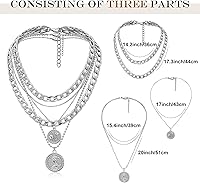 Vista 3 de MJartoria Collares de oro en capas para mujer, collar retro de moda con dije de moneda, collar de oro, cadena de eslabones gruesos, gargantilla