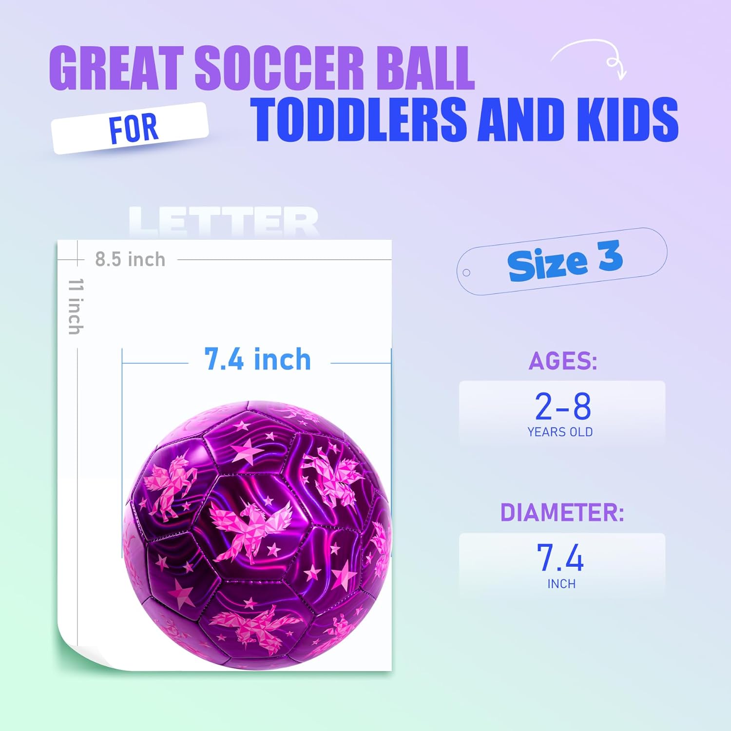 INPODAK Soccer Ball Size 3 Size 2 for Toddlers Kids 1-3 3-8, 1 or 2 Pack Cartoon Small Dinosaur Unicorn Soccer Ball Gifts for Girls Boys, Indoor Outdoor Sports Play Toys Birthday Gifts with Pump