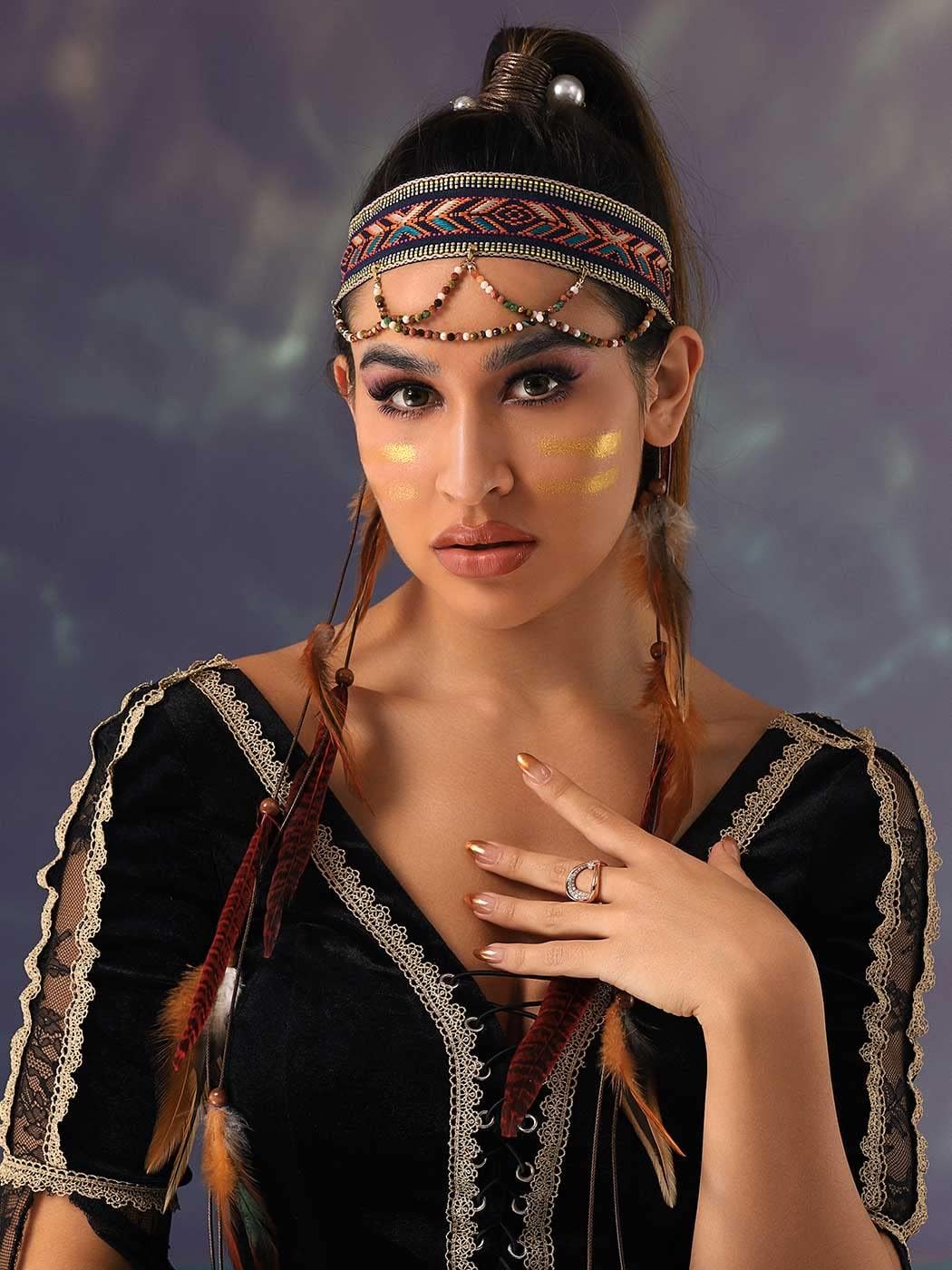 GORTIN Boho Feather Headband Indian Hippie Headbands White Gypsy Headpiece Bohemian Costumes Hair Accessories for Women - Image 5