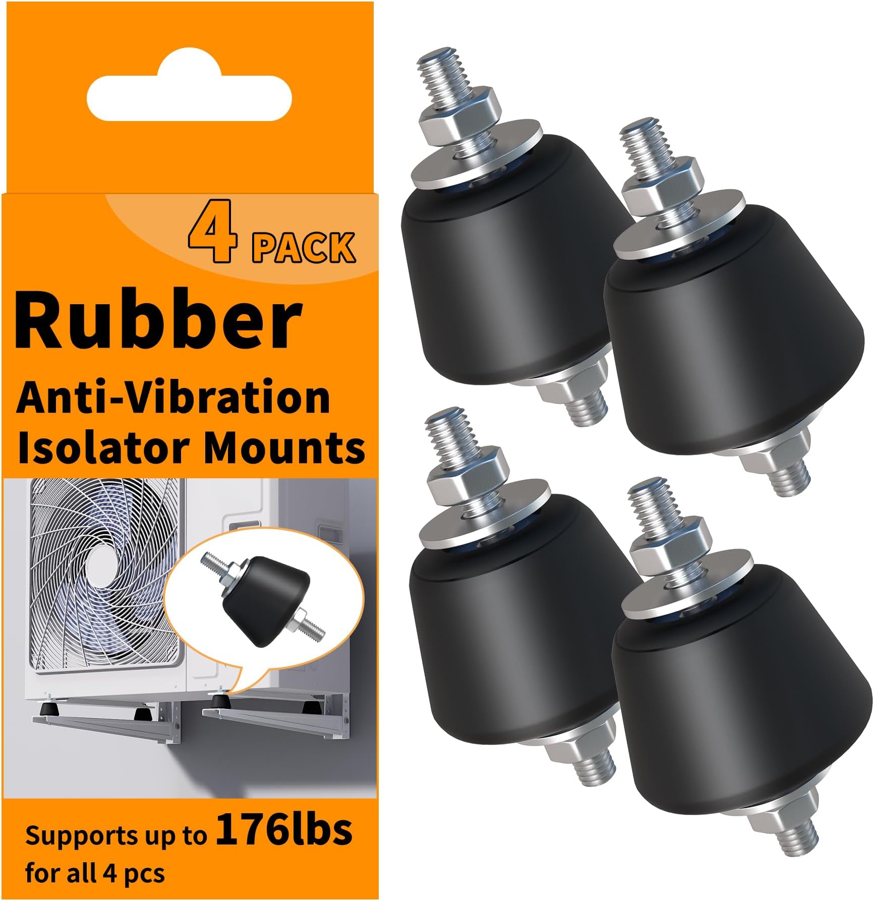 Rubber Studs Shock Absorber Anit-Vibration Isolator Mounts for Mini Split Heat/Water Pumps, Air Compressors, Diesel Engines, Harvester, Generator, Gasoline Engines (4Pack) (Medium)