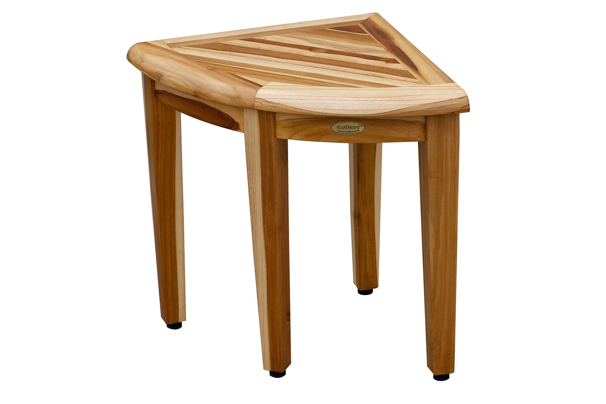 EcoDecorsTeak Corner Shower Bench Natural Wood Shower Corner Seat Spa Stool 16" Long Snazzy Corner Bench For Shower in EarthyTeak Finish