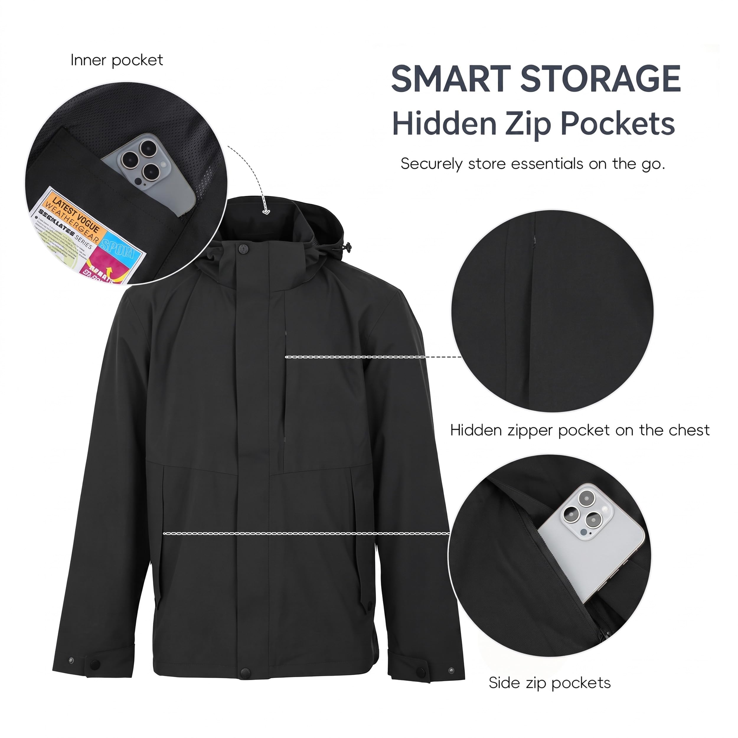 SUKUTU Chaqueta impermeable hombre al aire libre Abrigo ligero de lluvia Escalada Ropa de excursión Montaña Windbreaker