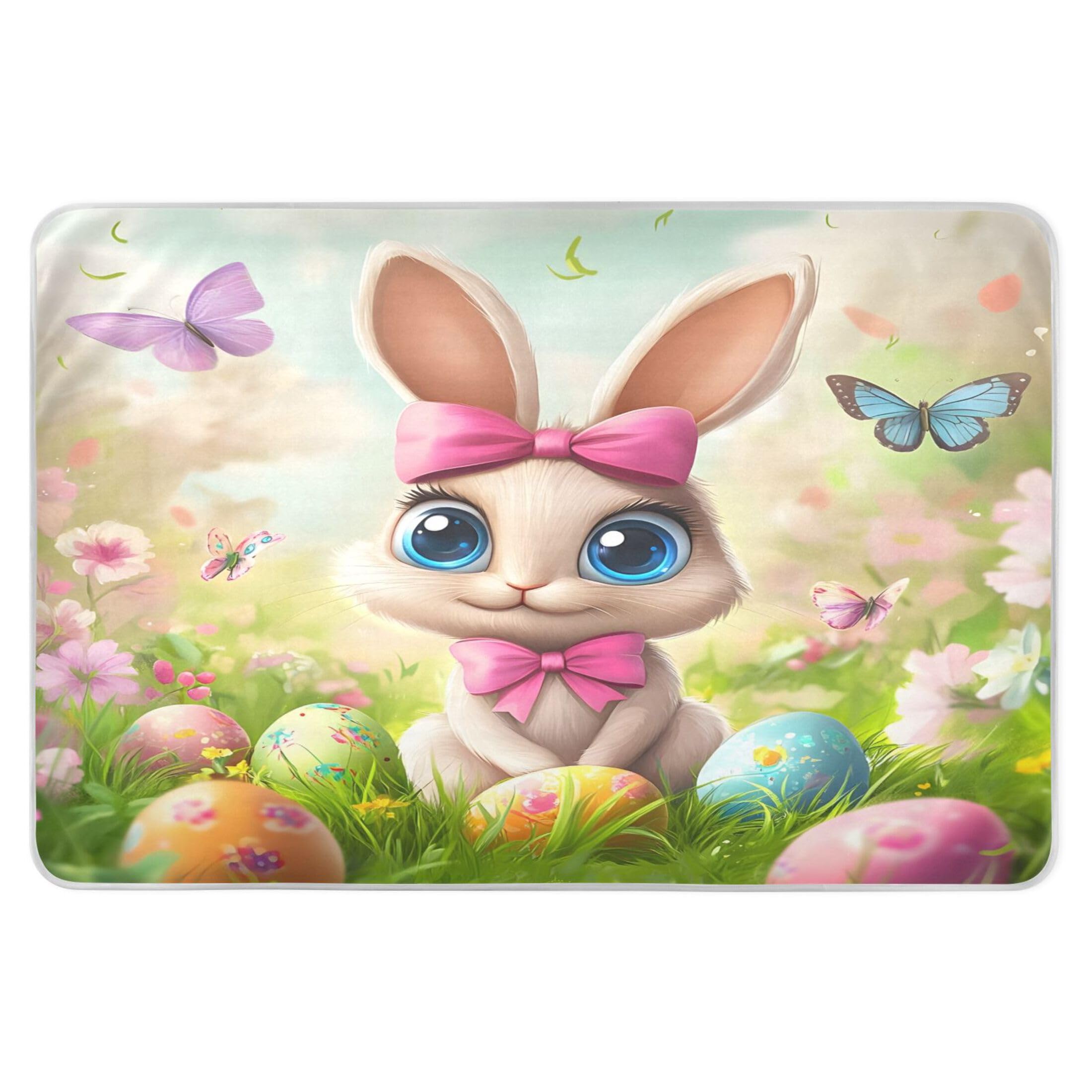 Takiito A Cute Bunny Bed Pad Reusable Bed Underpad Washable Waterproof Leak-Proof Quick Dry Incontinence Pee Pad for Toddlers Kids Adults Pets 34x52 in