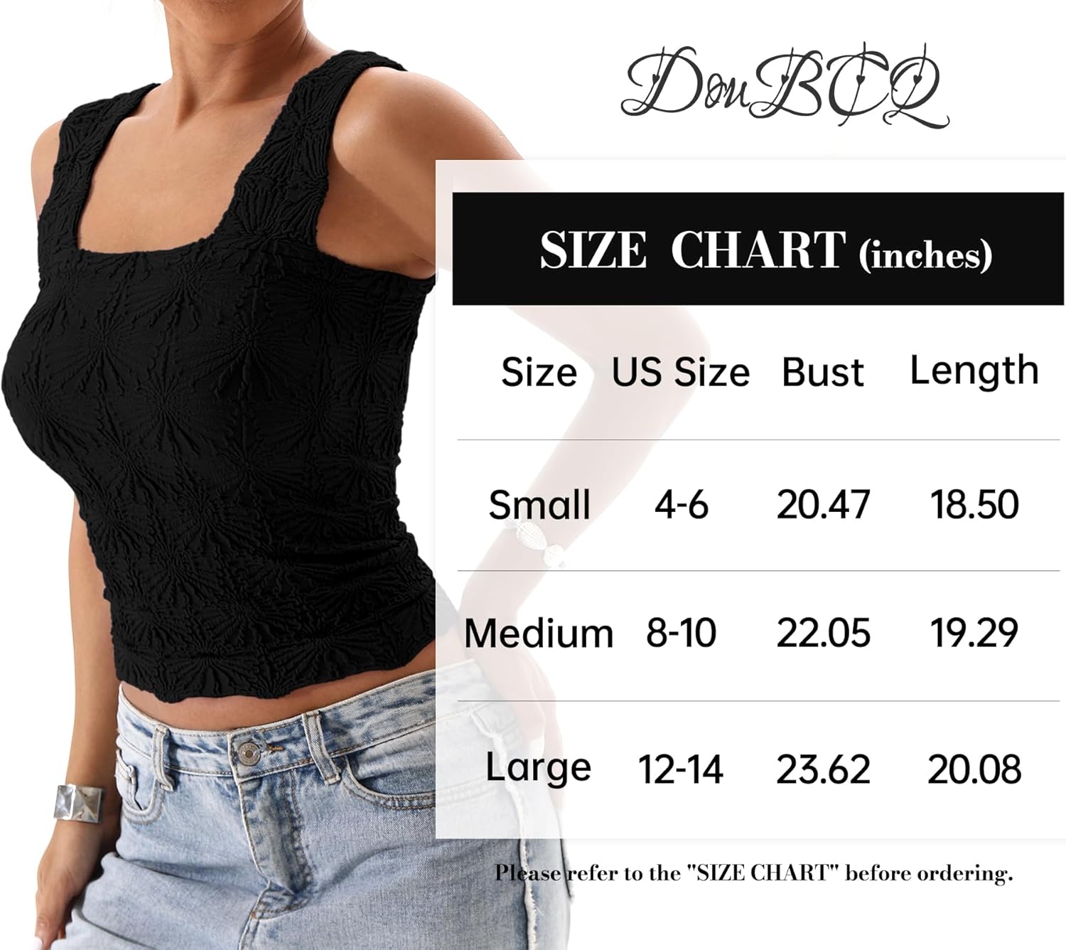 DouBCQ Women Cute Crop Tank Top Square Neck Wide Strap Vest Slim Fit Floral Lettuce Trim Cropped Cami Tops - Image 5