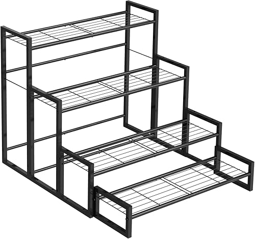 Soporte para plantas, soporte apilable para plantas de 4 niveles, estante escalable resistente para plantas altas para interiores y exteriores,