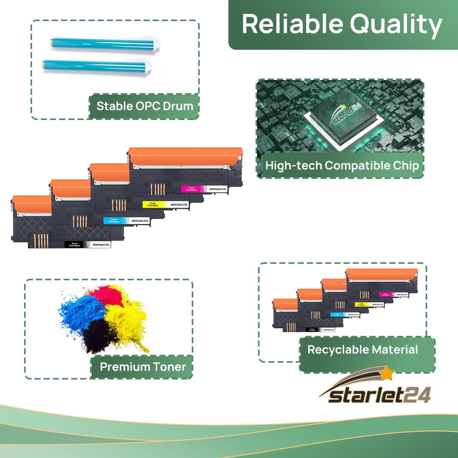 4-Pack 117A Compatible Toner Cartridges Replacement For Hp 117a W2070a Color Laser 150nw Mfp 179fnw 178nw 150a 178nwg 179fwg 179 178 150 W2071a W2072a W2073a Black Cyan Yellow Magenta