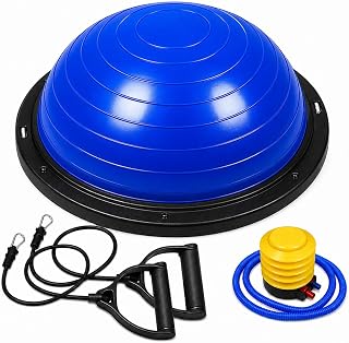 OcioDual Entrenador de Equilibrio, Media Bola Equilibrio Fitness Bos Balance Trainer Ball, Pliometria, Propiocepcion, Pelota Antideslizante con Inflador y Bandas de Resistencia
