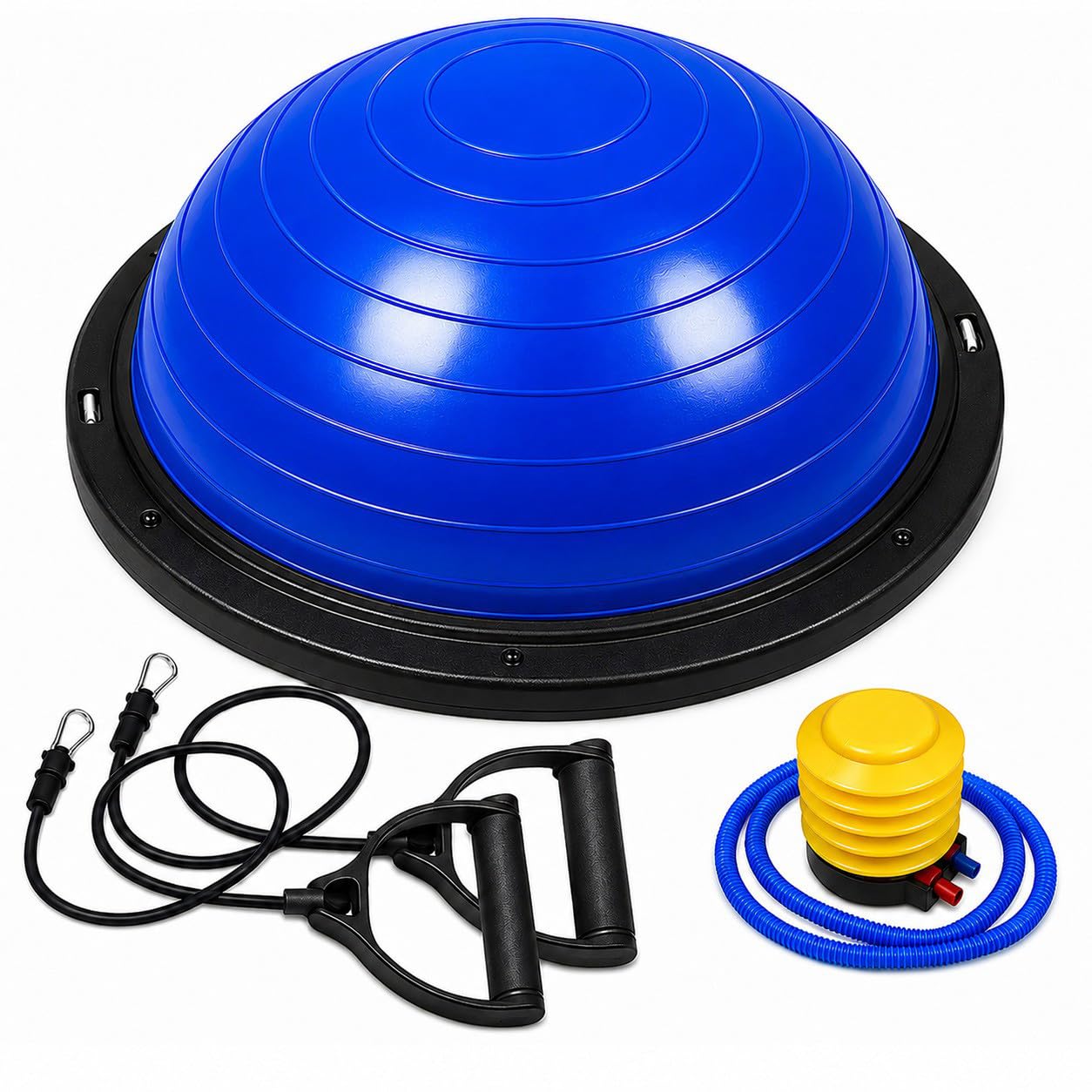OcioDual Entrenador de Equilibrio, Media Bola Equilibrio Fitness Bos Balance Trainer Ball, Pliometria, Propiocepcion, Pelota Antideslizante con Inflador y Bandas de Resistencia