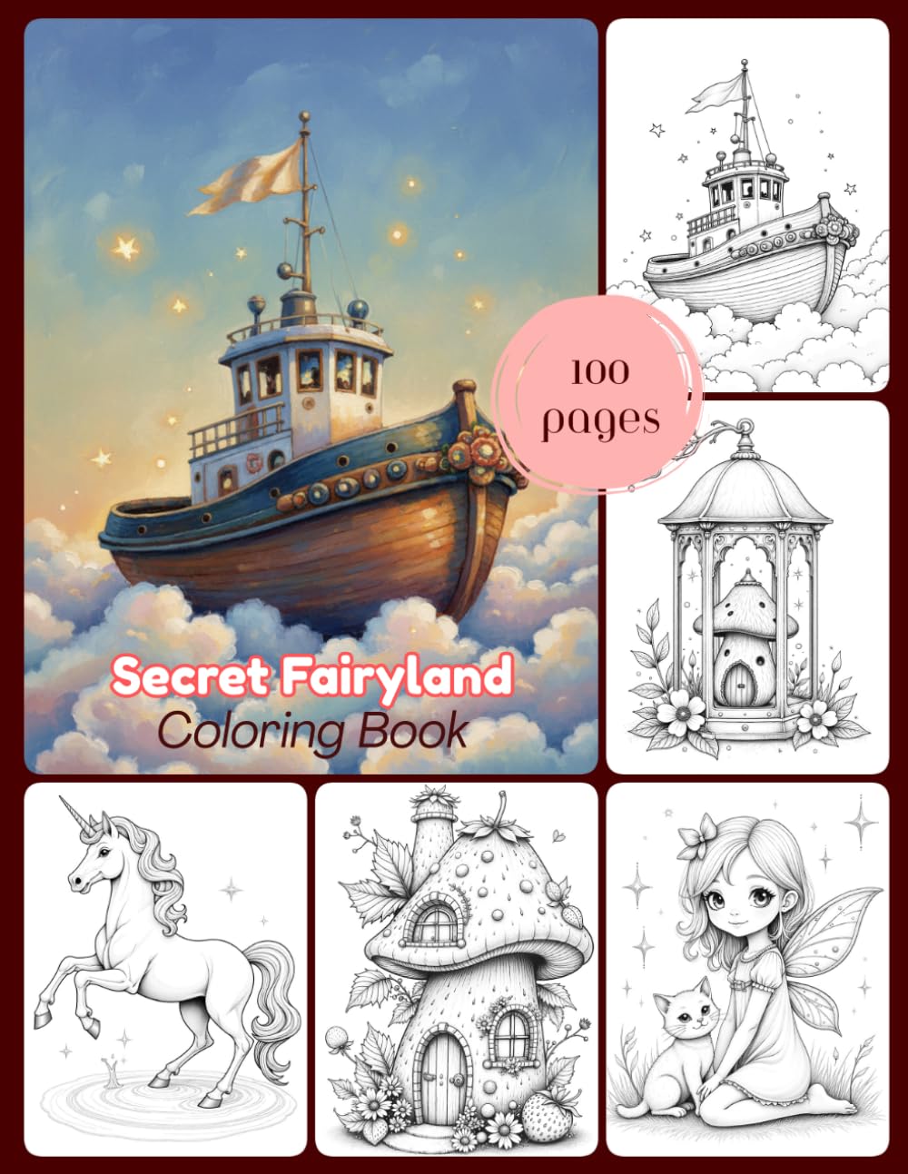 Secret Fairyland Coloring Book: Adorable Fairy Houses, Unicorns, and Fantasy Scenes for Relaxation and Creativity