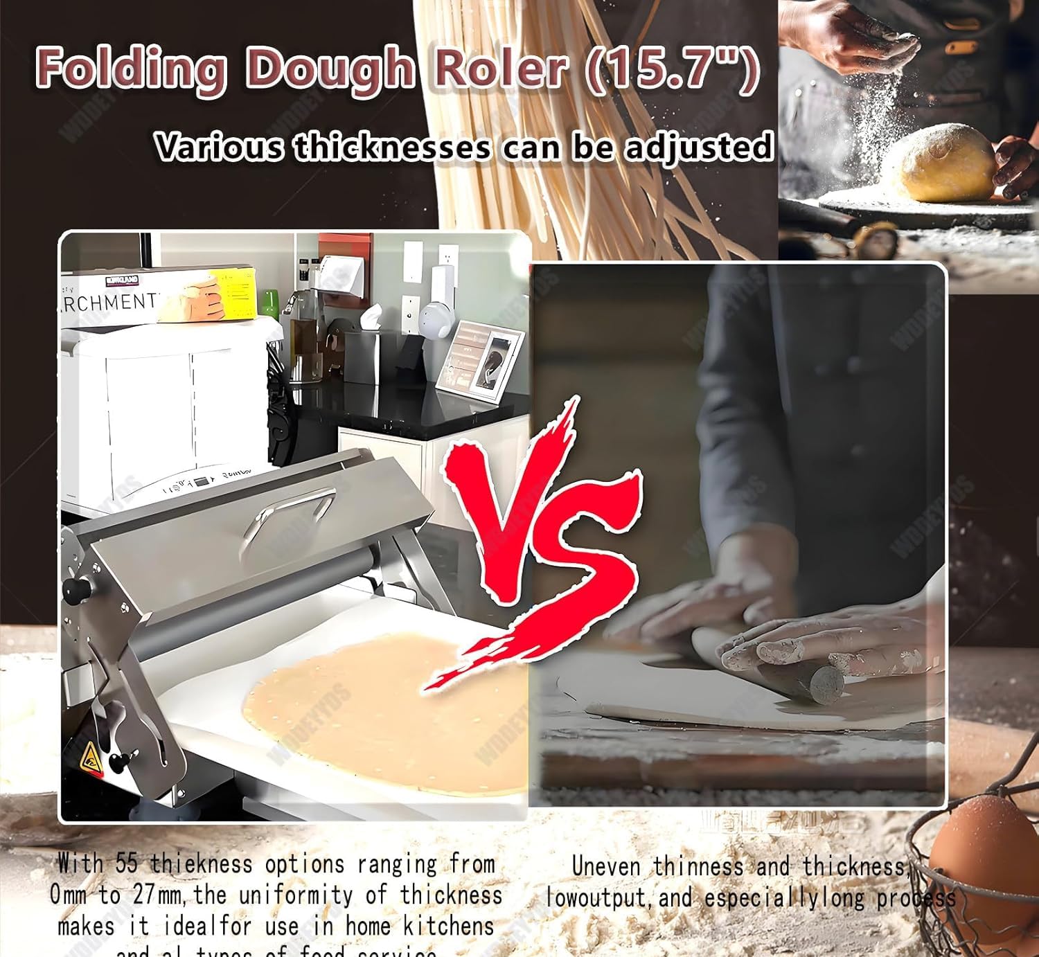 Elektrische Teigrolle mit Einstellbarer Teigstärke, Faltbare Teigrolle mit Ausrollbrett, für Bäckerei, Pizza, Croissant, verstellbare Dicke 0,5–17,5 mm, gewerbliche Nutzung zu Hause