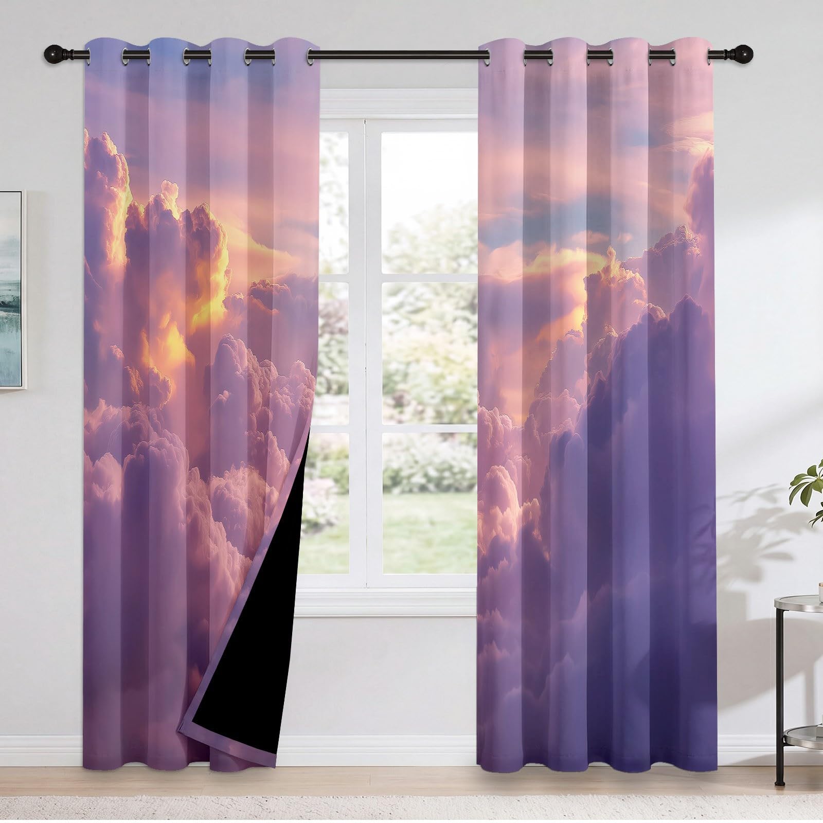 Rosa Vorhang Abdunkelnd mit Ösen, Ösenschal Vorhänge Weltall Wolke Abenddämmerung & Wolken H200 x B70 cm (2er Pack) für Schlafzimmer Blickdichte Gardinen, Thermovorhang gegen Kälte