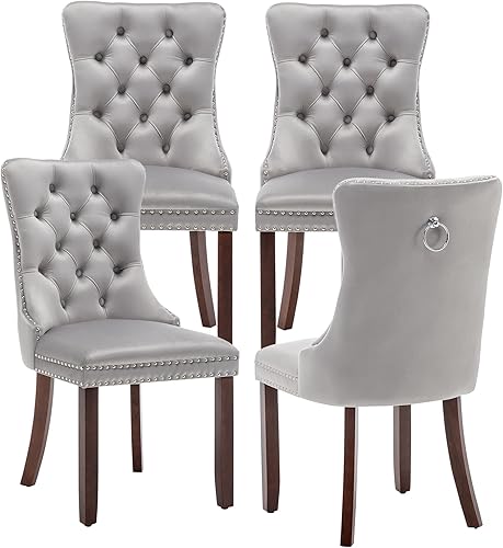 Kiztir Juego de 4 sillas de comedor de terciopelo, sillas de comedor tapizadas con ribete de cabeza de clavo y respaldo con botón, silla de comedor