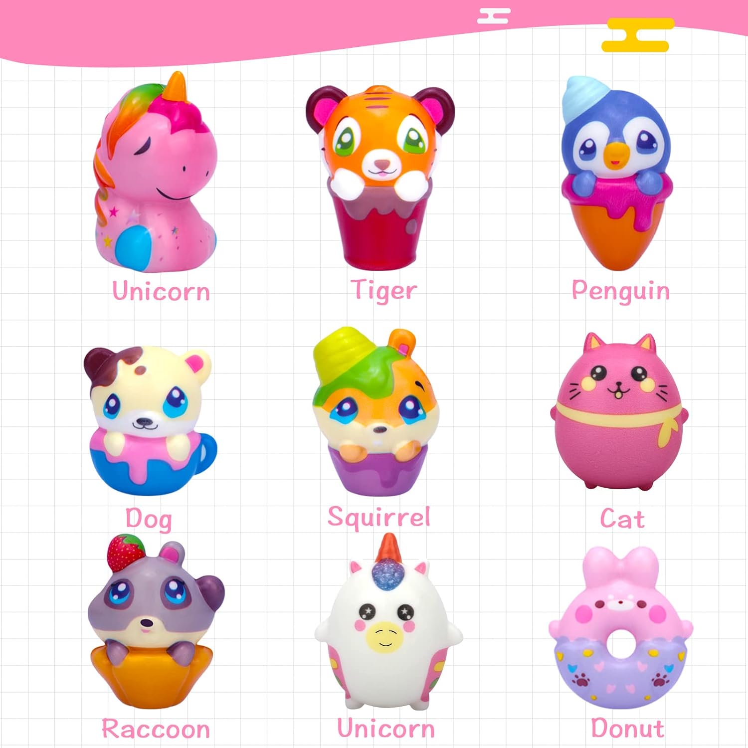 POKONBOY 30 Pack Squishy Toys for Kids Party Favors Bulk, Kawaii Animals Squishies Pack Unicorn Donuts Birthday Gifts for Boys Girls Classroom Treasure Prizes (with Keychains)