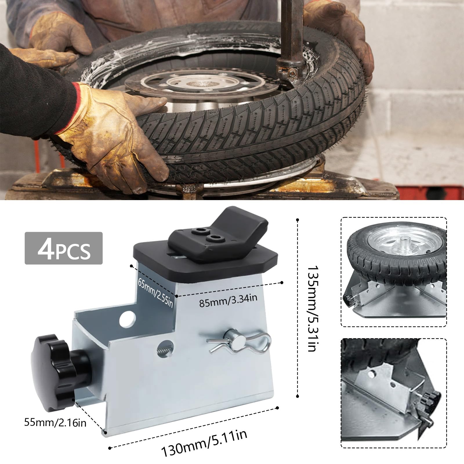4pcs Adaptador De Motocicleta para Cambiadores De Neumáticos, Adaptador para Desmontadoras De Neumáticos De Menores De 49 mm Mordaza Estándar Acero Superficie Niquelada