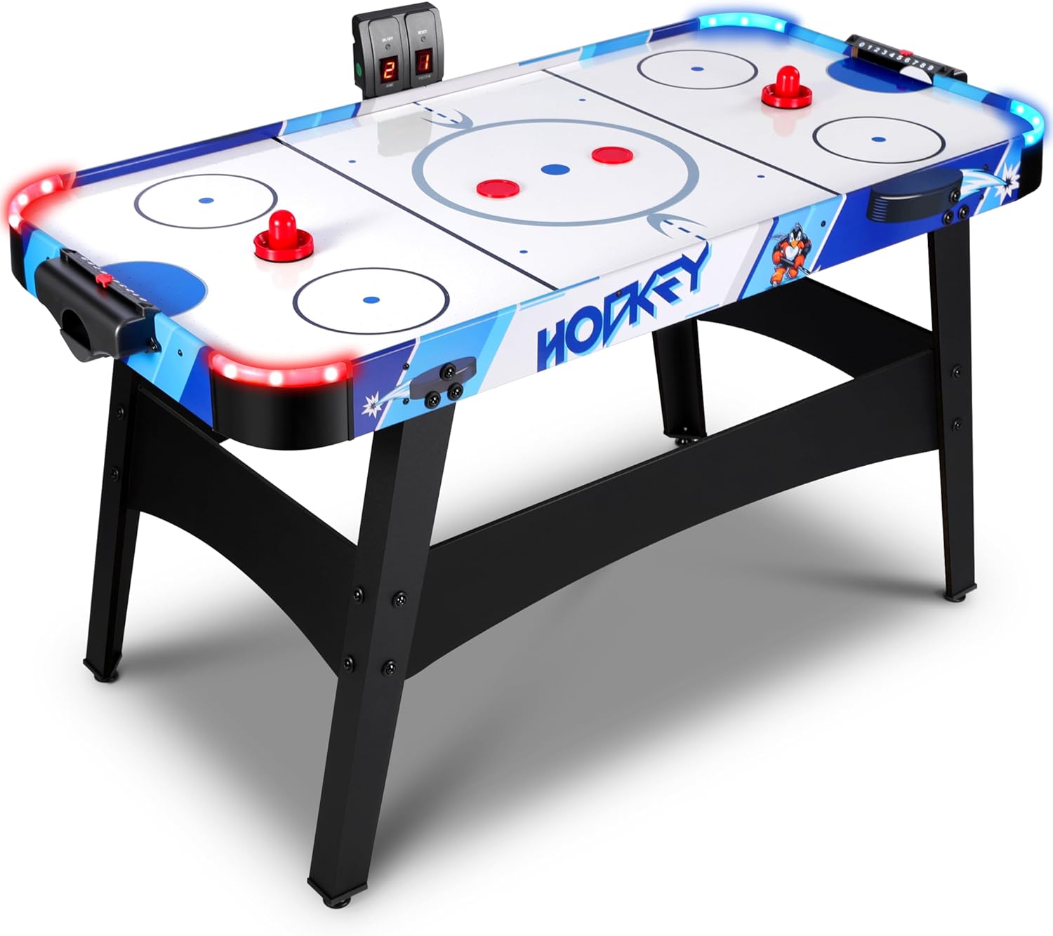 58" LED Light-Up Air Hockey Table - Arcade Style Air Hockey Game Set w/Accurate Electronic Scoring, Powerful 12V Motor for Game Room, Home & Office, Includes 2 Pucks & 2 Pushers