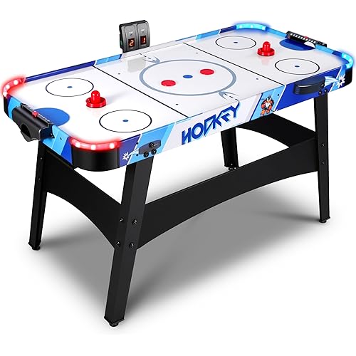 58" LED Light-Up Air Hockey Table - Arcade Style Air Hockey Game Set w/Accurate Electronic Scoring, Powerful 12V Motor for Game Room, Home & Office, Includes 2 Pucks & 2 Pushers