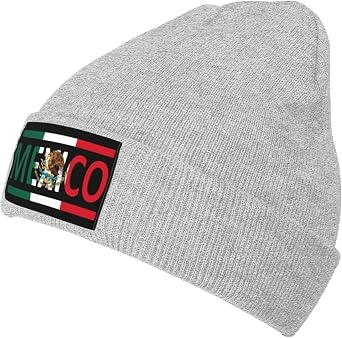 Mexican Flag Knit Beanie Winter Hats for Men and Women Knitted Cuffed Skull Cap Acrylic Daily Beanie Hat