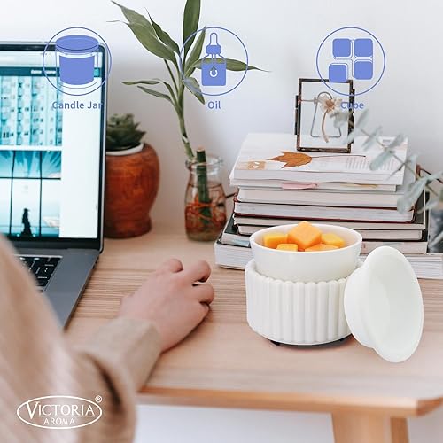 Miniatura 19 de Calentador de cera de cerámica para derretir – Calentador de cera eléctrico 3 en 1 sin humo y sin llama, calentador de velas fácil de manejar