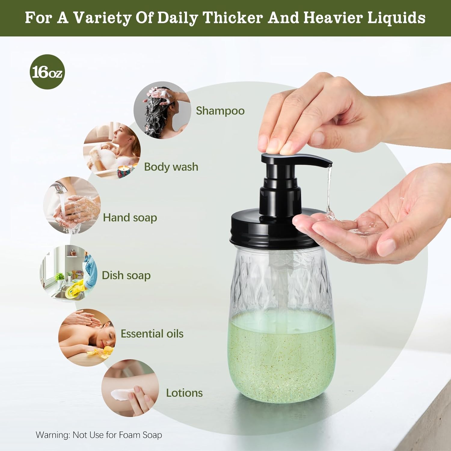 Amolliar Plastic Soap Dispenser with Pump Lid, 16 Oz Refillable Bathroom Hand Dish Soap Dispenser Set, Clear Kitchen Liquid Dispenser with Cute Lables for Farmhouse Shower (2 Pack, Black) - Image 3