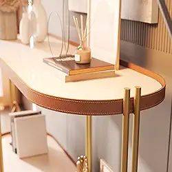 Manhattan Aparador Industrial Moderno, Tampo MDF com Acabamento em Couro, Estrutura Metálica Preta, 111x80x36.5cm, 2 Prateleiras, Design Versátil para Sala de Estar e Jantar (Off White/Bronze)