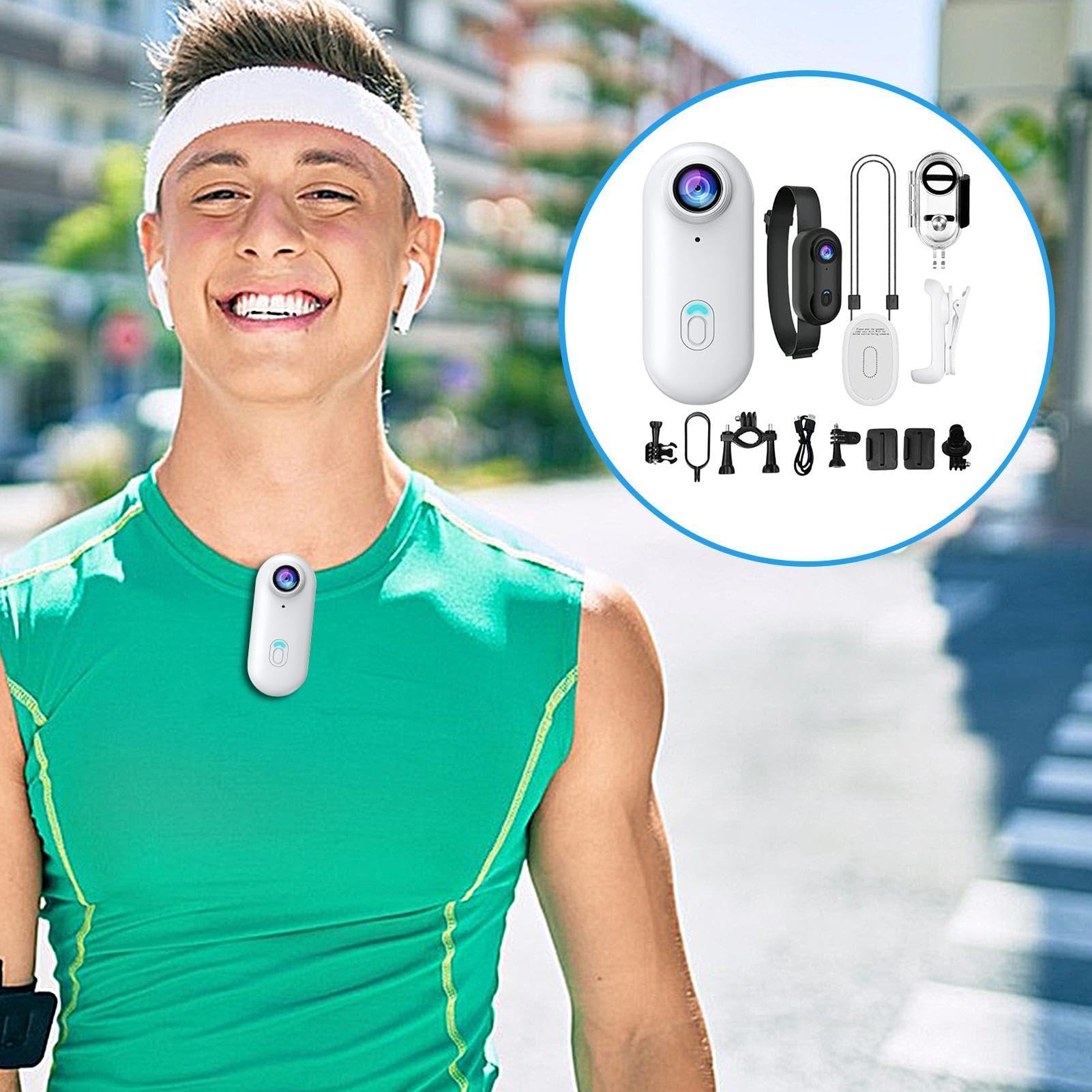 Thumb Action Cam Telecamera da Collo Indossabile | Compatta con Rotazione 360° e Risoluzione 4K per Sport Subacquei, Vlogging, Viaggi, Escursionismo e Sci