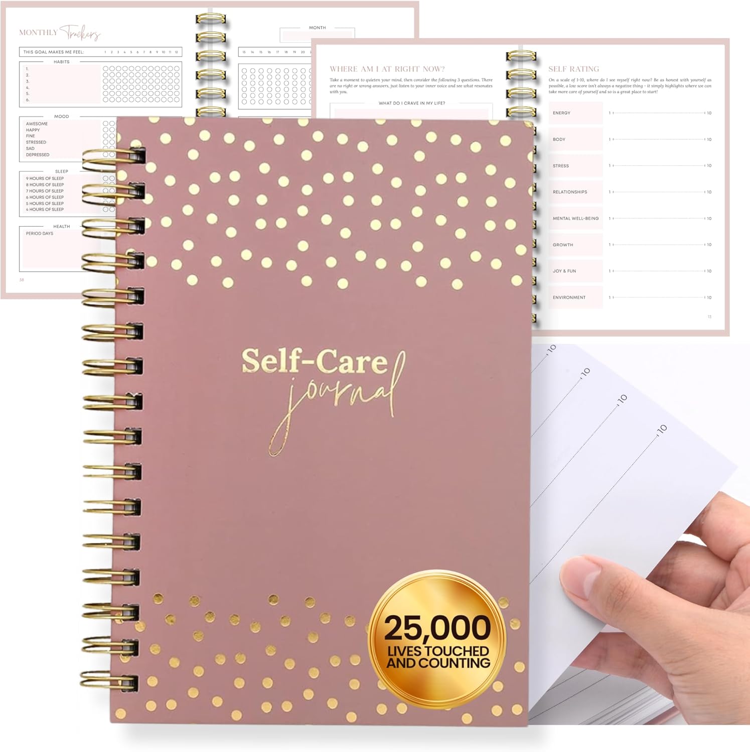 Daily Self Care Journal for Women – A5, Wellness Journal with Prompts – Goal Journal for Happiness,Mindfulness,Productivity & Personal Development – Reduce Stress & Improve Mental Health – Pink