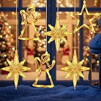 Vista 5 de Baquler 6 luces de ventana de silueta de Navidad con ventosa, funciona con pilas, para colgar en la ventana de Navidad, luz blanca cálida, lámpara