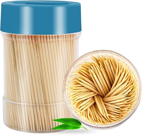 3000 palillos de dientes de bambú 100% natural, con 1 soporte reutilizable, palillos de dientes resistentes y suaves para fiestas, aperitivos,