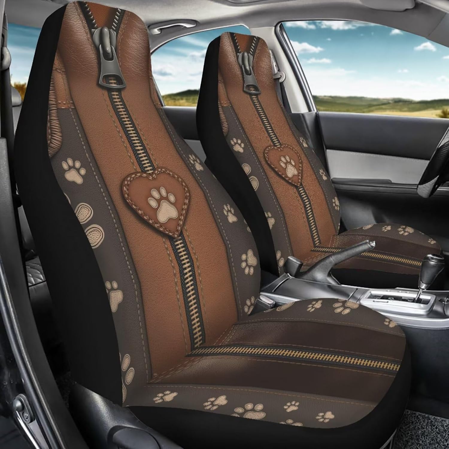 Dog Paw Print Car Front Seat Cover, Soft Breathable Car Cover for Front Seat, Non-Slip Auto Front Seat Cushion Protector, Universal Fits Auto Accessories for Most Auto Sedan SUV Truck